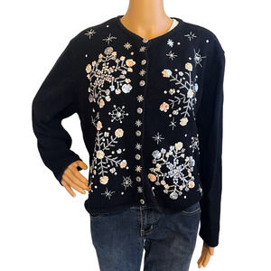 Vintage 2004 Black Snowflake Sequins Cardigan Size M/L